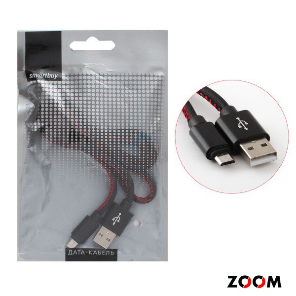 Дата-кабель Smartbuy USB - micro USB, кожа, длина 1 м, (iK-12pu black)/60