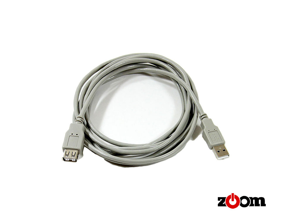 Кабель AOPEN USB 2.0 AM - AF, серый, 3 м.