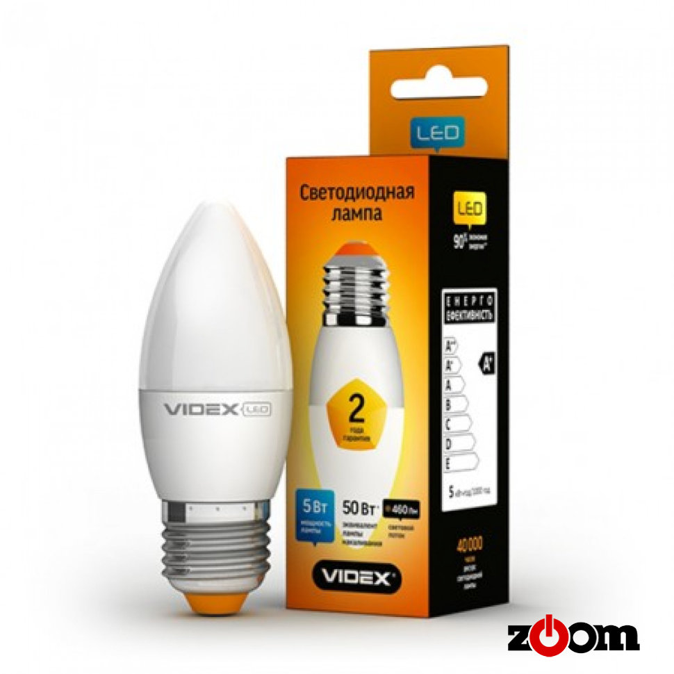 Светодиодная лампа LED VIDEX Эконом, C37e, 5 W, E27 4100K, свеча, белый свет (1/40)