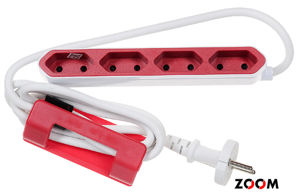 Allocacoc Powerbar, Red сетевой удлинитель с креплением (1.5 м)