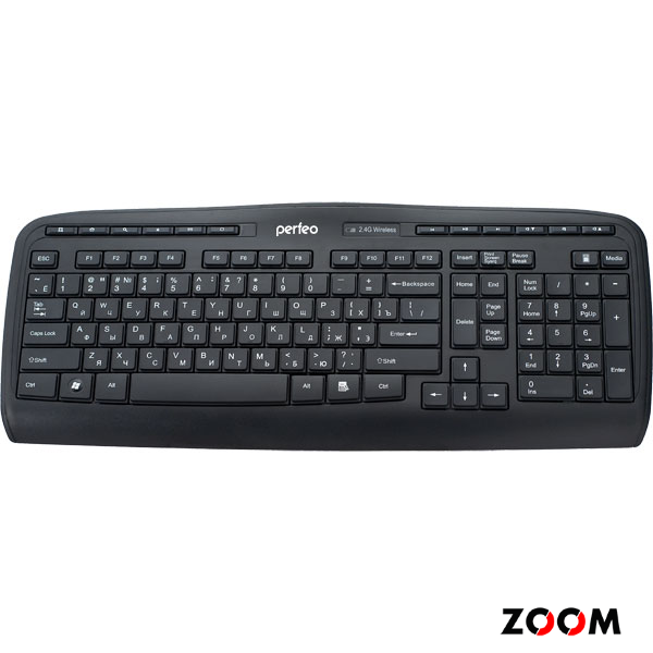 Клавиатура беспроводная PF-5213-WL, Multimedia Ultra Slim, USB, чёрная. Полноразмерная. Ударопрочная