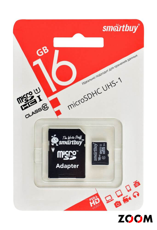 16GB карта памяти MicroSDHC class10  Smart Buy +SD адаптер