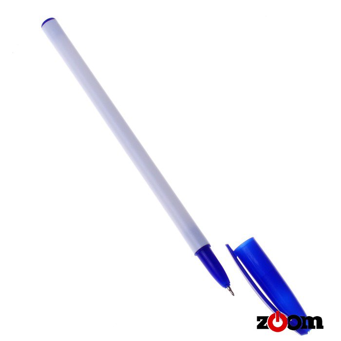 Ручка шариковая, стержень синий, корпус белый с синим колпачком