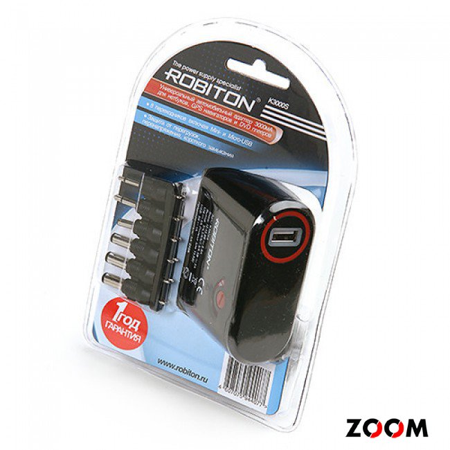 Адаптер ROBITON K3000S, 3000mA (+ насадки micro и mini USB)