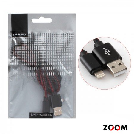 Дата-кабель Smartbuy USB - 8-pin для Apple, кожа, длина 1 м, черный (iK-512pu black)/60