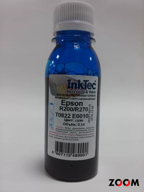 Чернила Epson R270, E0010 (InkTec) T0822, C, 0,1л (оригинальная фасовка)